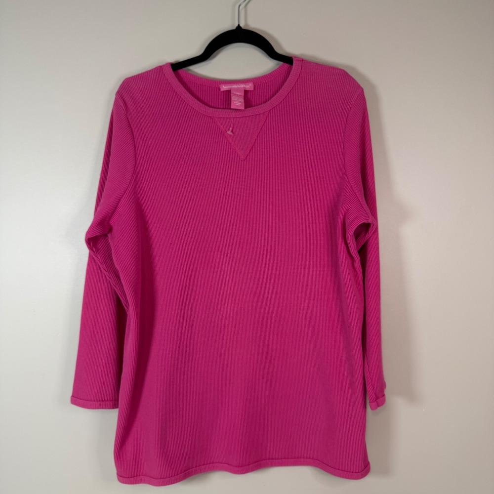 WOMAN WITHIN‎ Womens LG Pink Waffle Knit Long Sleeve Thermal Top